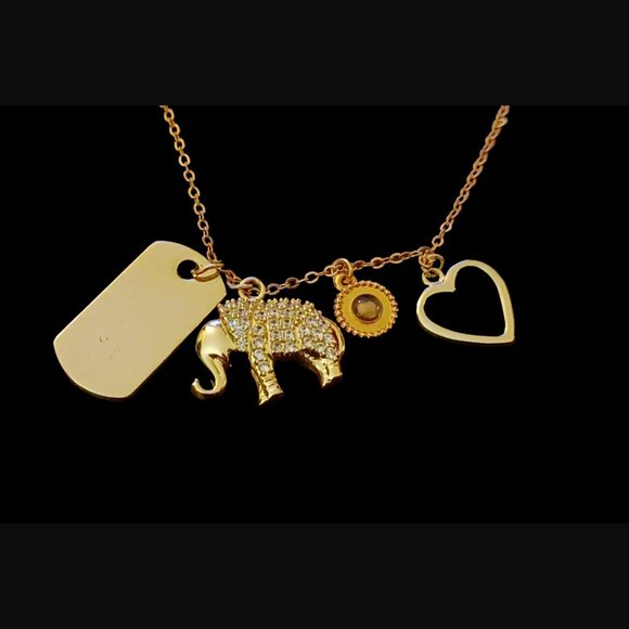 Bob Siemon Designs BSD Gold Tone Multi Pendant Elephant Heart Dog Tag Necklace - Picture 2 of 5